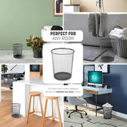 Round Mesh Waste Bin – 1 Pack Black Metal Trash Can for Home & Office Use