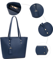 Women’s Large Faux Leather Tote Bag – Soft Handbag for Work & School, Blue