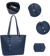 Women’s Large Faux Leather Tote Bag – Soft Handbag for Work & School, Blue