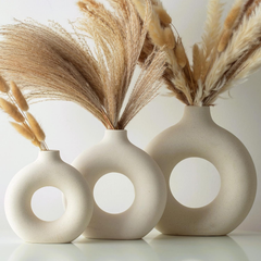 Modern Ceramic White Donut Vase – Boho Decorative Vase for Pampas & Dried Flowers