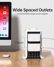 8 Way Tower Extension Lead with 4 USB Ports – 2M Cable, Surge Protected Power Tower