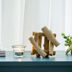 Rustic Driftwood Wooden Tea Light Candle Holder with Glass