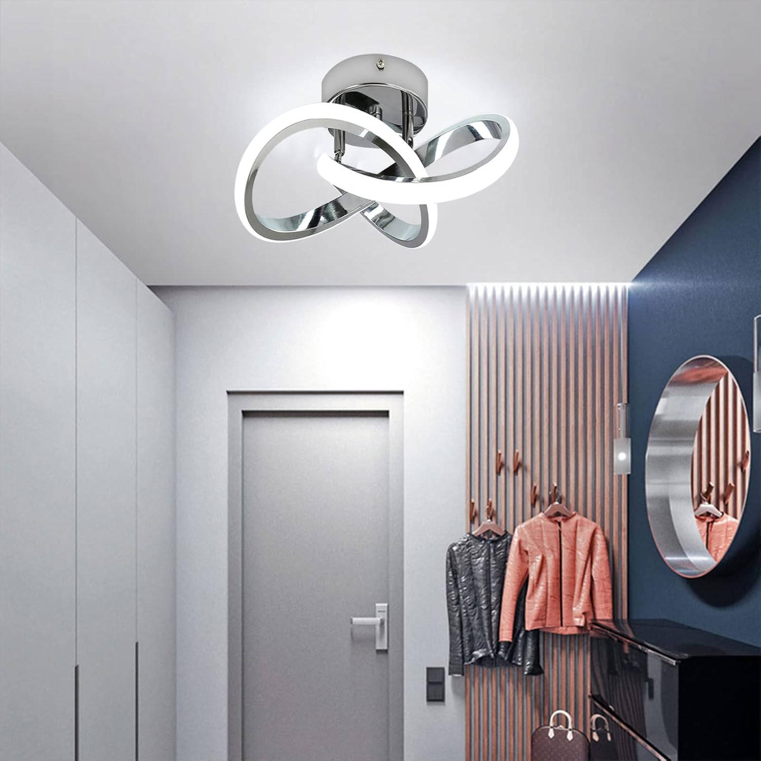 Modern Silver LED Ceiling Light – 22W Cold White Fixture for Hallway & Entrance