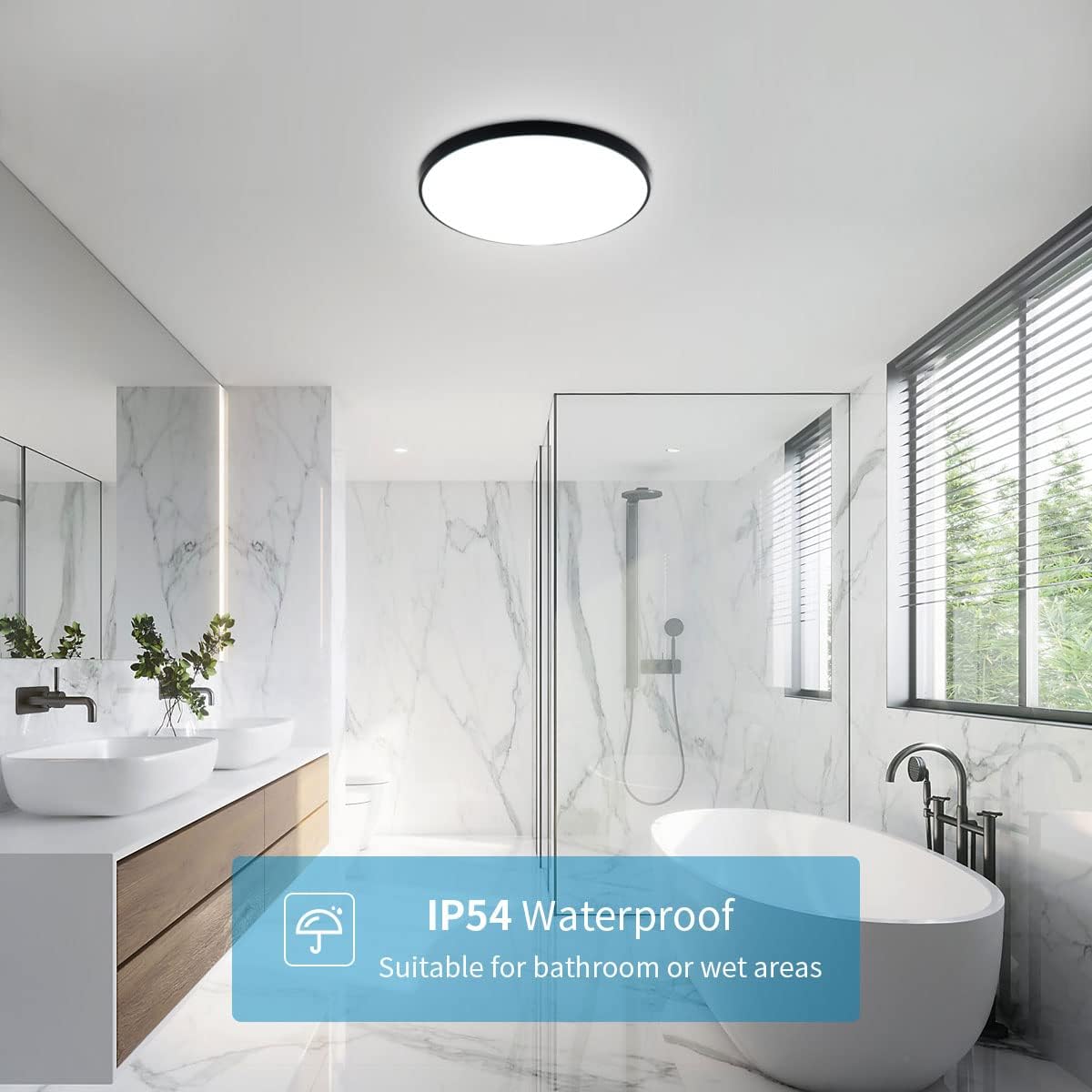 28W Black LED Flush Mount Ceiling Light, 6500K Daylight White Bathroom Light, 2000LM, Modern Round Lighting, 240W Equivalent White Ceiling Lamp for Kitchens, Hallway, Bedrooms