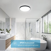 28W Black LED Flush Mount Ceiling Light, 6500K Daylight White Bathroom Light, 2000LM, Modern Round Lighting, 240W Equivalent White Ceiling Lamp for Kitchens, Hallway, Bedrooms