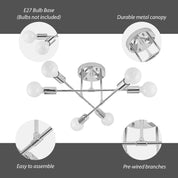 6-Light Silver Flush Mount Ceiling Chandelier – Modern Indoor Fixture