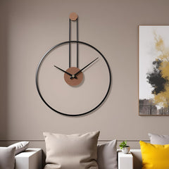 Large Silent Metal & Walnut Decorative Wall Clock