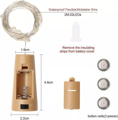 Buy 6, Get 6 Free - Battery-Operated Cork Shaped Bottle String Lights (20 LEDs, 2M) for Weddings & Parties