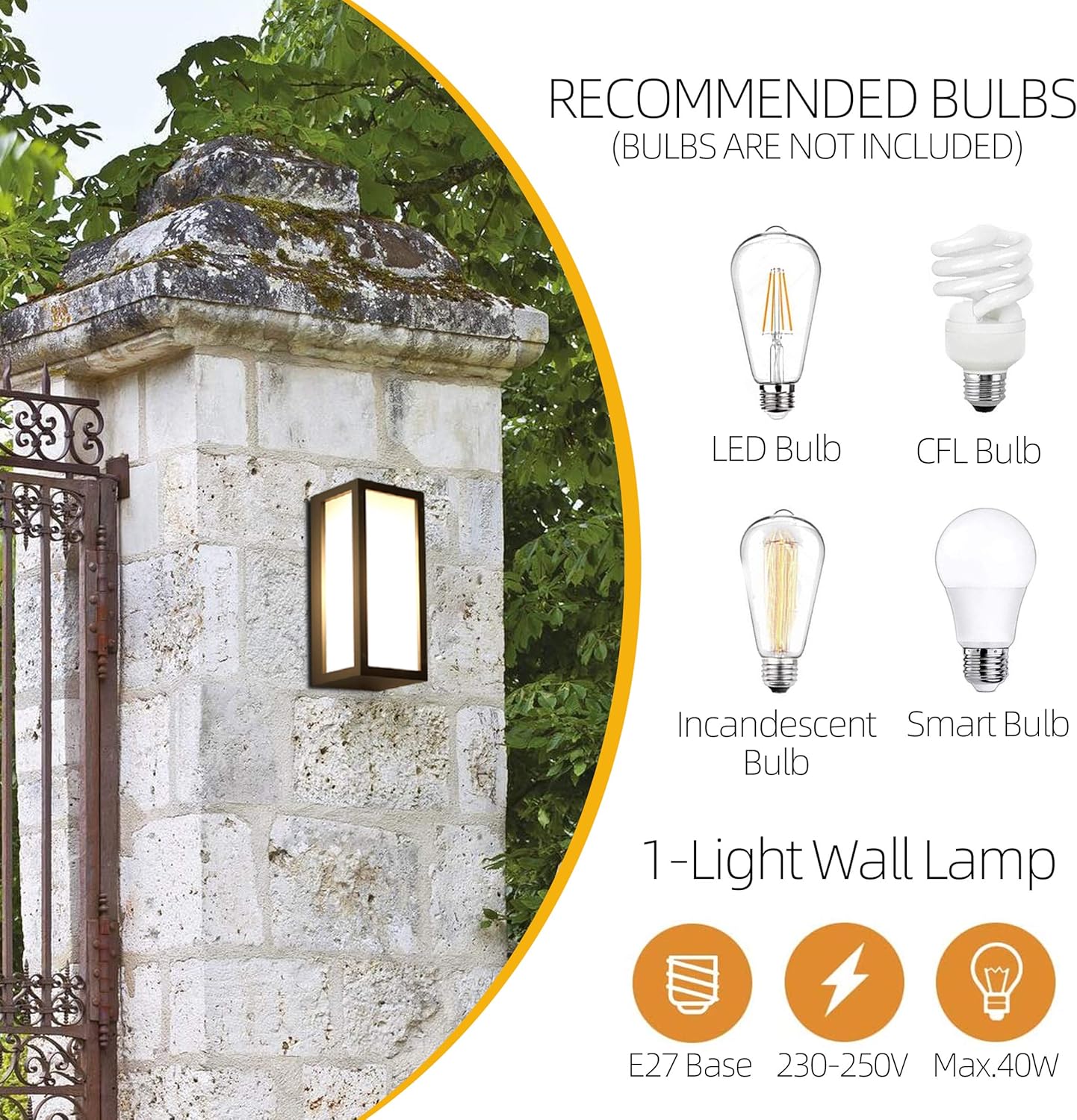 Modern Waterproof Outdoor Wall Light – E27, IP54 Rated