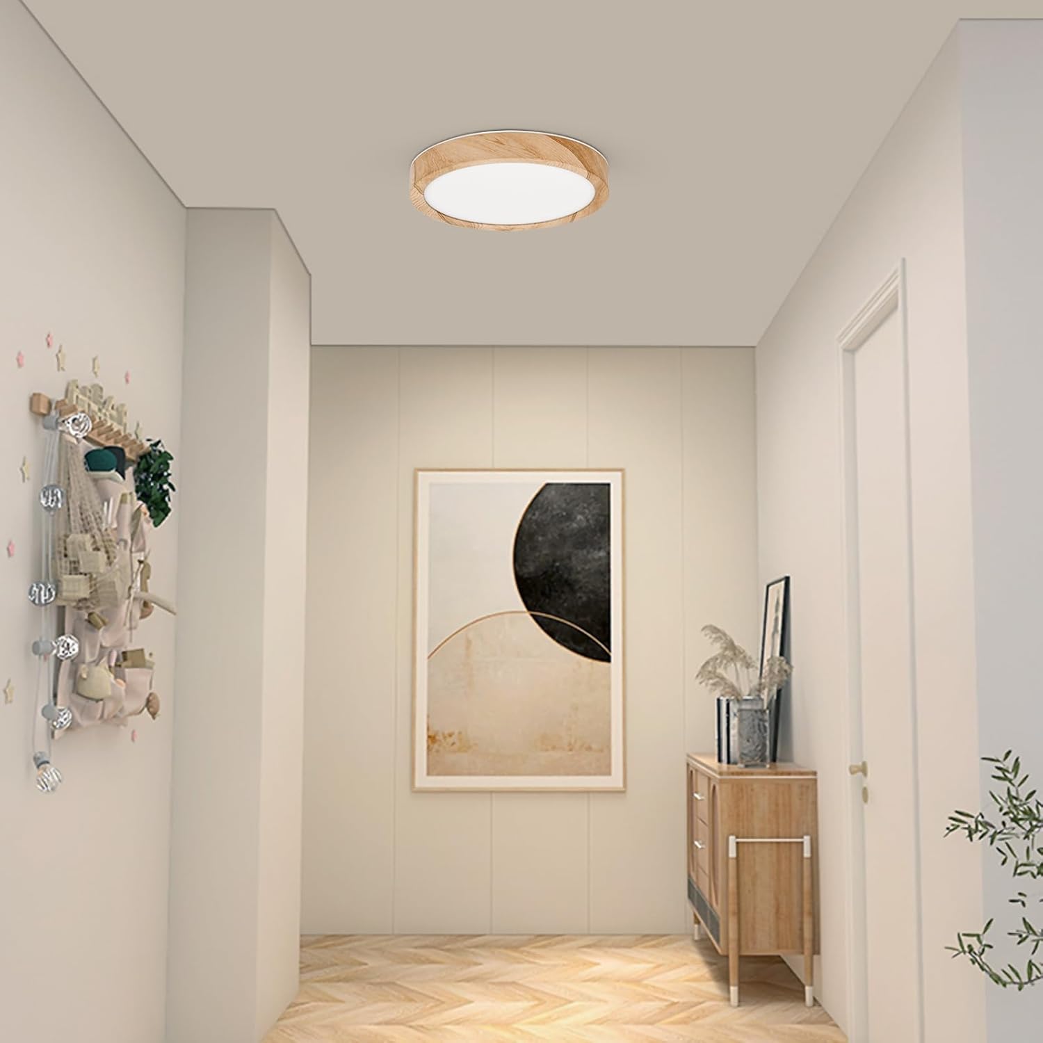 LED Ceiling Light, 12W Wood Grain Flat Small Round Nordic Flush Ceiling Light for Bedroom Living Room Kitchen Bathroom Lights