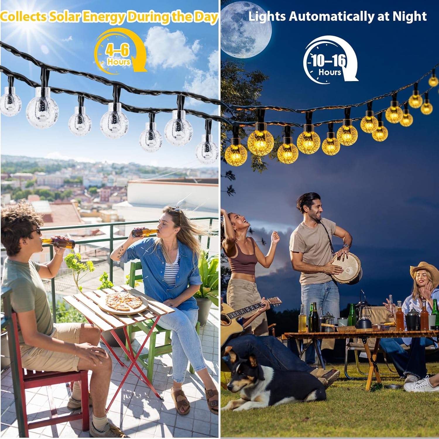 Solar Garden String Lights – 60 LED Crystal Ball, 12M, 8 Modes, IP65 Waterproof, Warm White