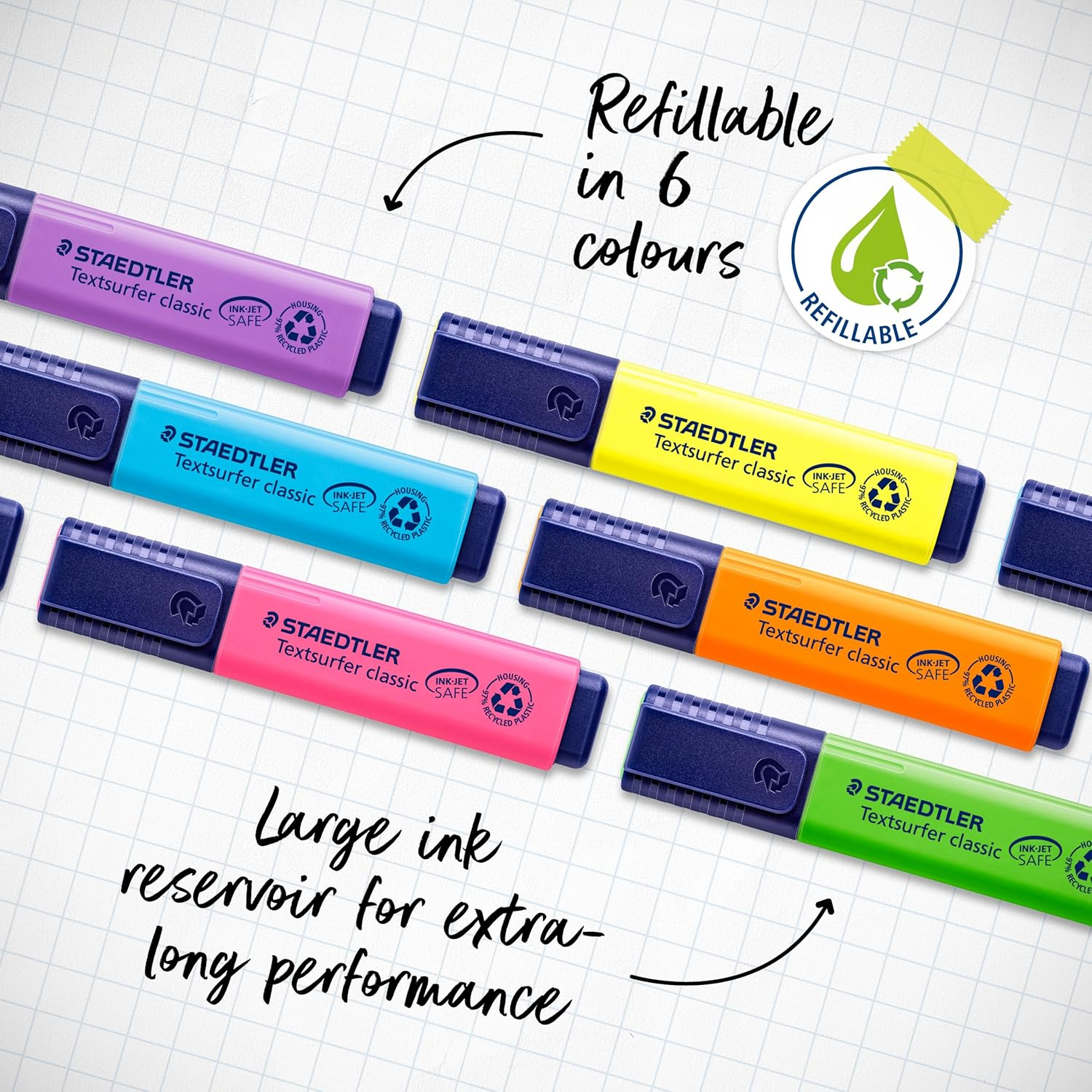 Textsurfer Classic Highlighters – Pack of 4 Assorted Bright Colours, Chisel Tip