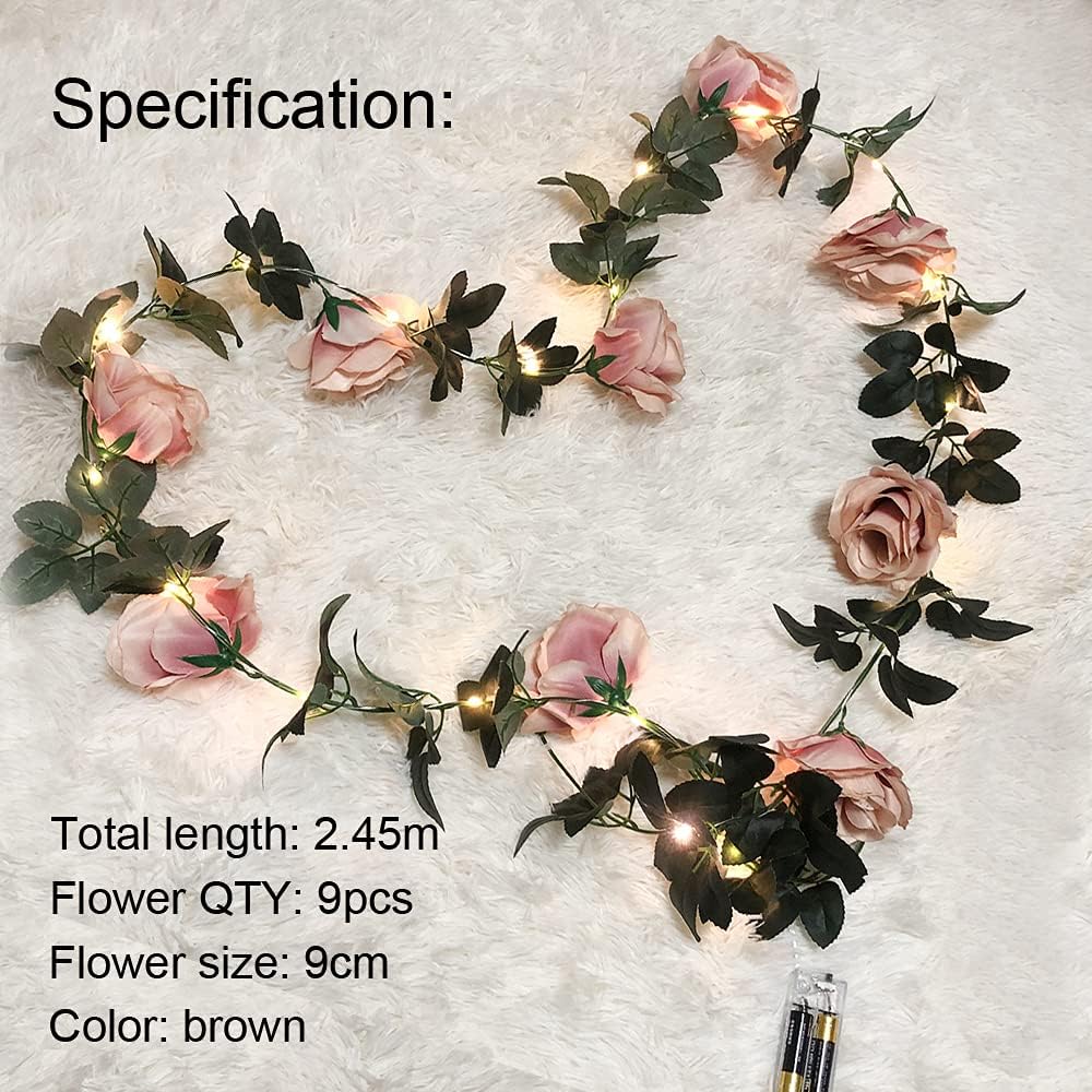 Rosybrown LED Flower Garland Lights – Battery Operated