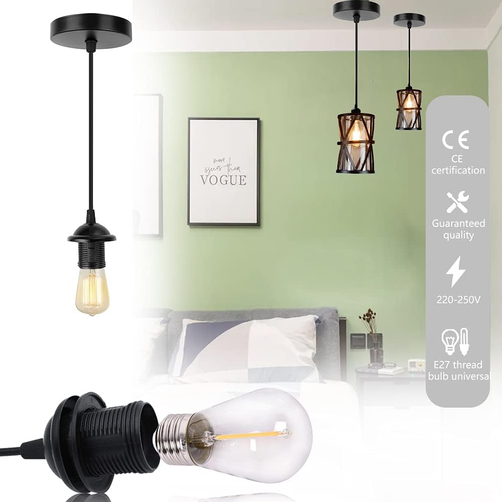 2 Pack E27 Pendant Light Fitting Ceiling Rose Pendant Modern Light Pendant Fitting Ceiling Fitting Set for Ceiling Pendant Light with 1M Cable
