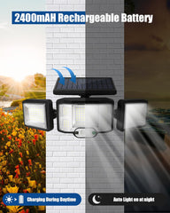 Solar Security Lights - 3 Modes, Motion Sensor, 270° Wide Angle, IP65 Waterproof Solar Outdoor Lights