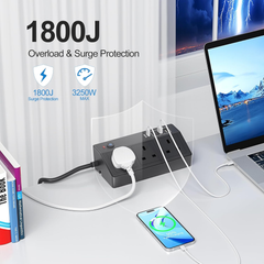 Desk Power Socket with USB C Fast Charging, 3M Extension Lead with Clamp