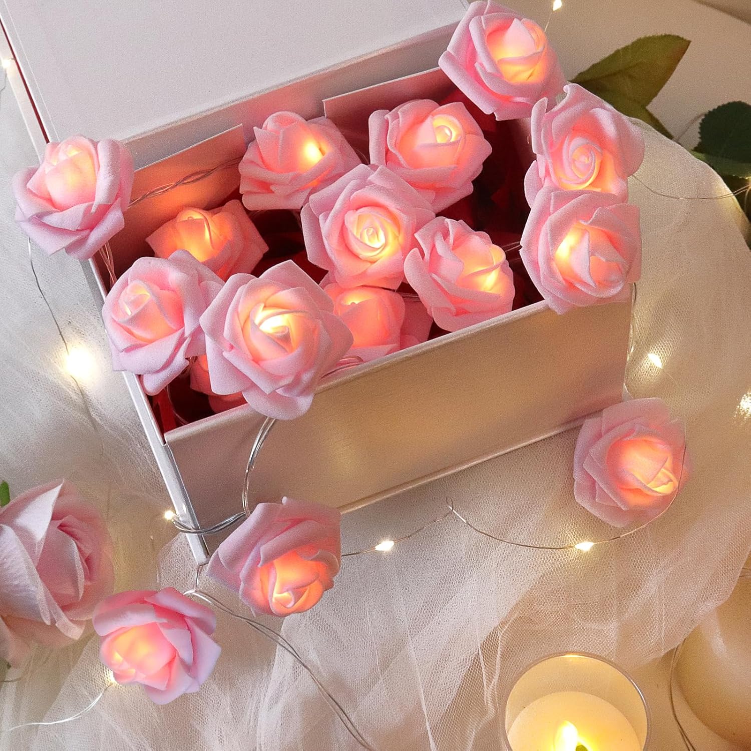 Romantic Pink Rose Fairy Lights – 20 LED Battery