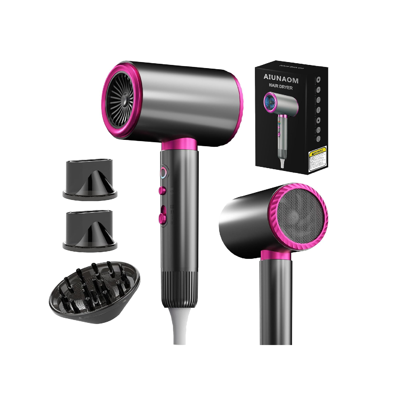 2400W Professional Ionic Hair Dryer – Silent, Fast Drying with Diffuser & Nozzles