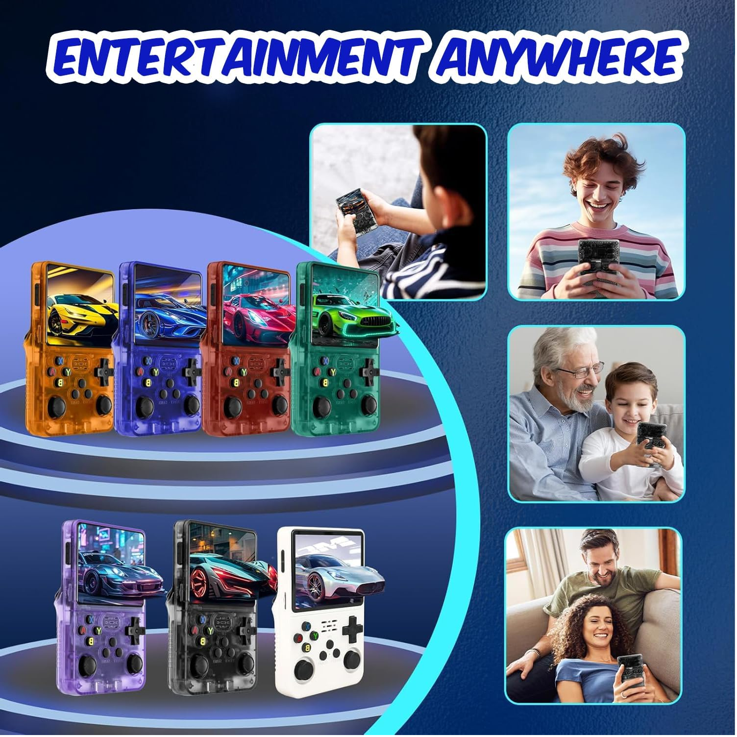 Retro Handheld Game Console 64GB 20,000+ Games, 3.5" IPS Screen, Blue