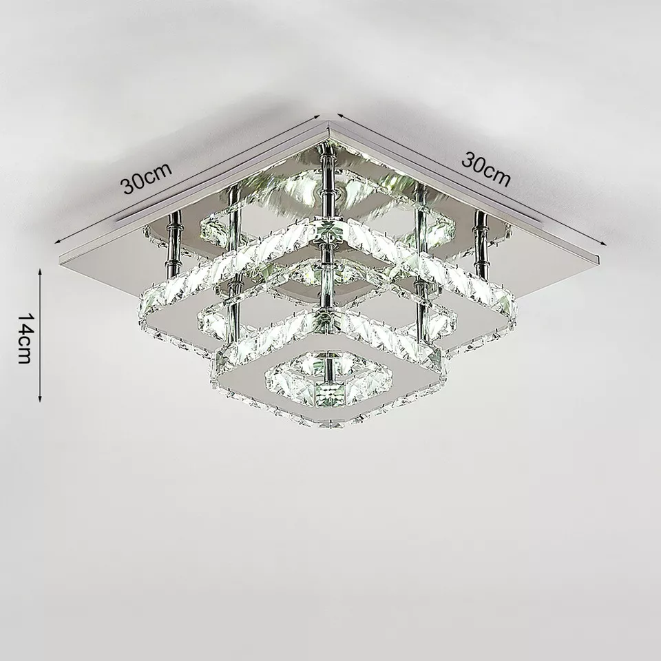 Modern Square Crystal LED Ceiling Light – Elegant Chrome Chandelier for Living Room, Bedroom & More
