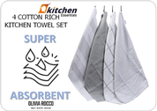 4 Pack Cotton Tea Towels – Absorbent & Durable Kitchen Dish Cloths, Silver