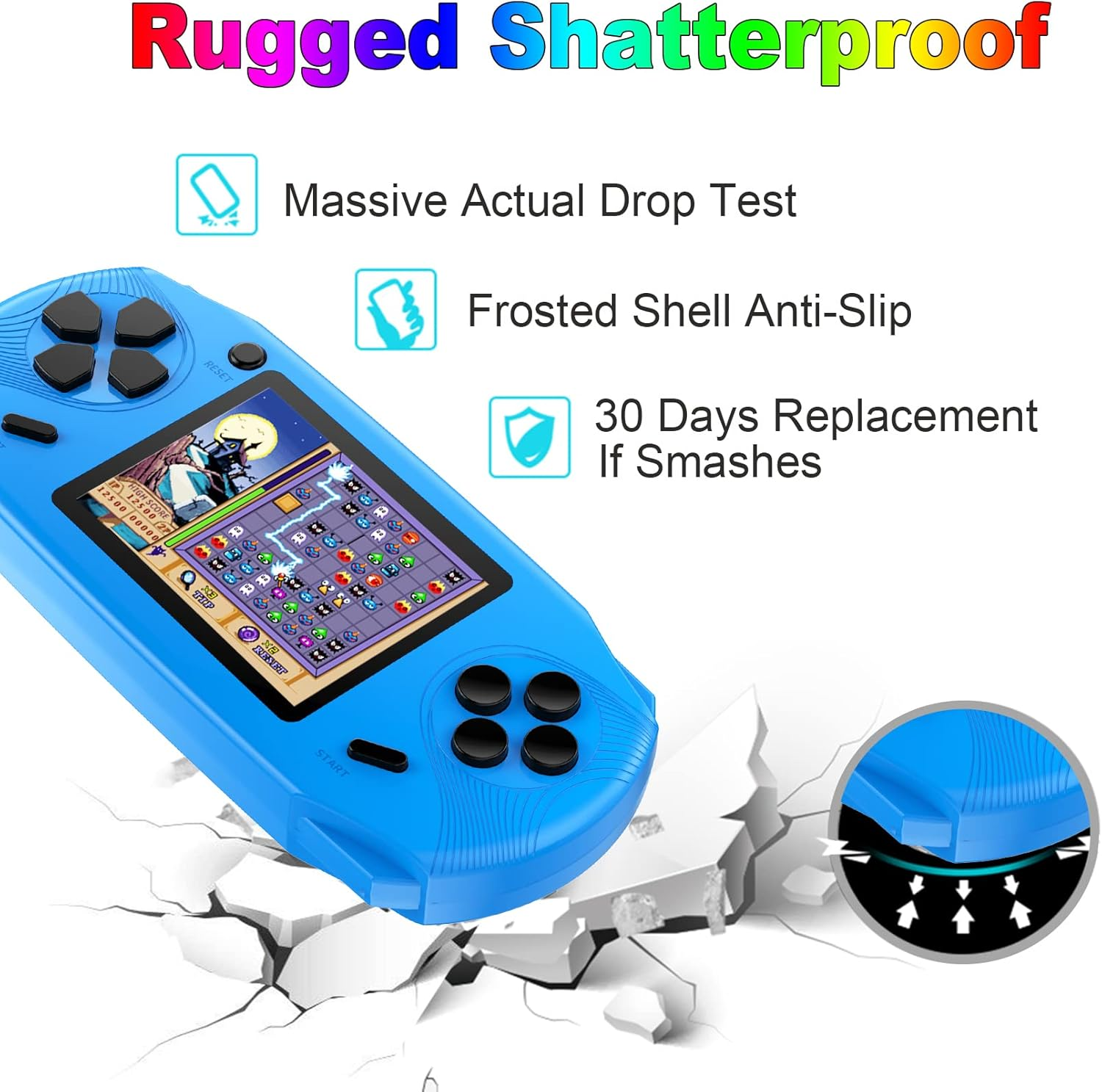 16-Bit Handheld Game Console with 100 Classic Games, 3.0" Screen (Blue)
