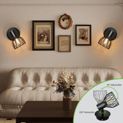 Black Industrial Wall Sconces, Rotatable E14, Set of 2