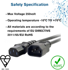 2M Computer Power Extension Cable IEC C13 to C14 – 18 AWG Kettle Lead, Black