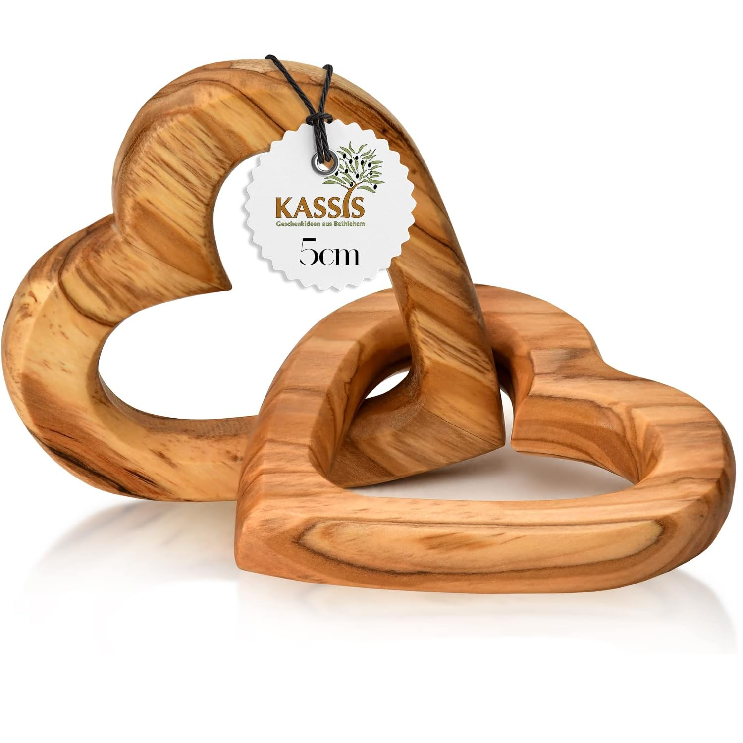 KASSIS Handmade Olive Wood Linked Hearts – 5cm Gift for Wedding, Anniversary & More