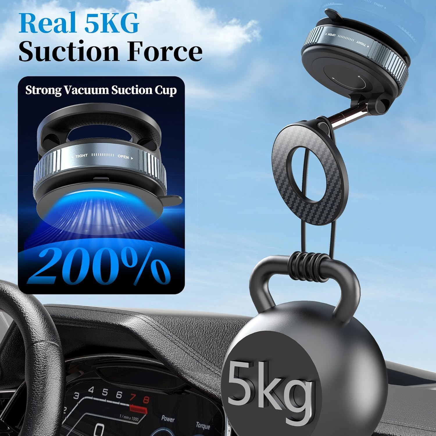 Vacuum Magnetic Car Phone Holder – 360° Rotatable Foldable Mount for iPhone & Smartphones