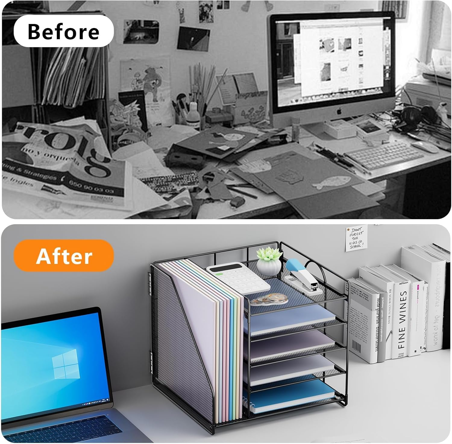 5-Tier Mesh Desk Organiser with File Holder – Office Paper Tray & Storage Rack
