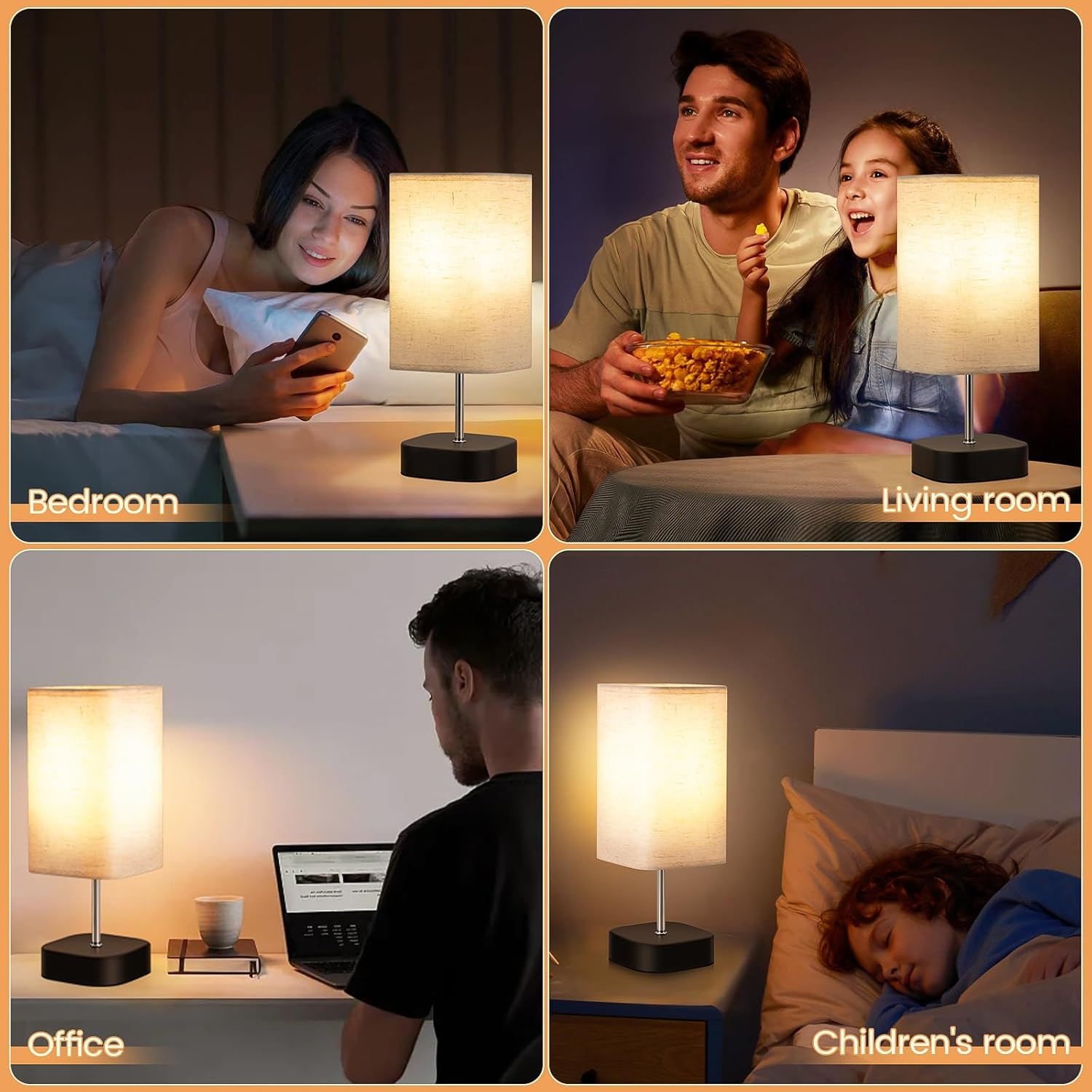 Touch Control Bedside Lamp – 3-Way Dimmable Table Light with Linen Shade & Bulb