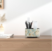 360° Rotating Leather Desk Organizer – Multi-Functional Pen & Remote Holder (Blue Bird)
