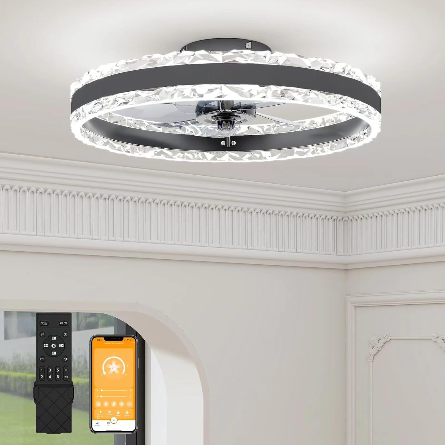 Modern Smart Ceiling Fan with LED Light – 6 Speeds, Dimmable Warm-to-Cool Lighting, and Remote Control for Bedrooms, Living Rooms
