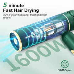 Ionic Hair Dryer – Foldable Lightweight Blow Dryer with Diffuser for Smooth Styling (Green)