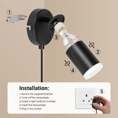 Wall Lights with Switch, Adjustable GU10 Plug-In Lamps 2 Pack