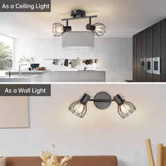 Adjustable Spot Light Fittings - Black Wall Spotlights with E14 Base, 2-Way Ceiling Light Bar