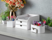 Faux Leather 2-Tier Letter Tray Organiser – White Desk Paper Sorter, Pack of 2