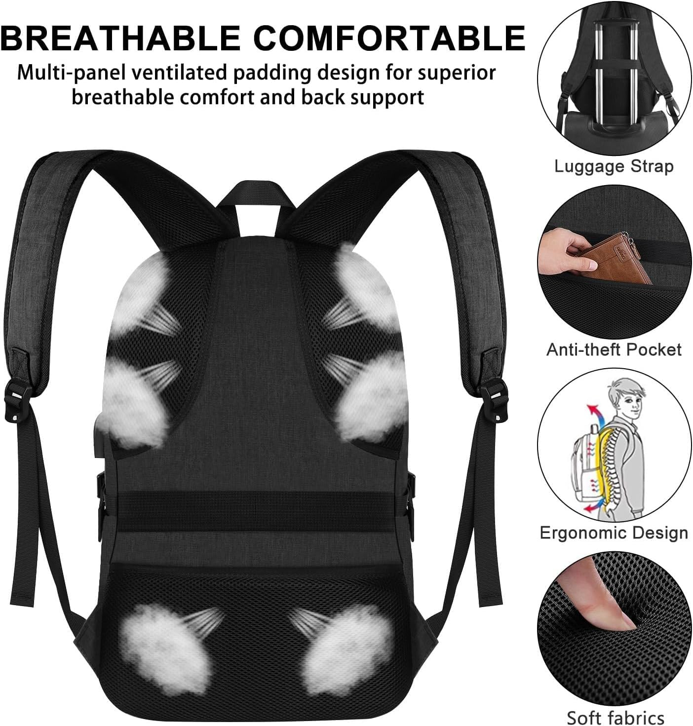 Anti-Theft Laptop Backpack – 17.3" Water-Resistant Business Travel Bag with USB Port