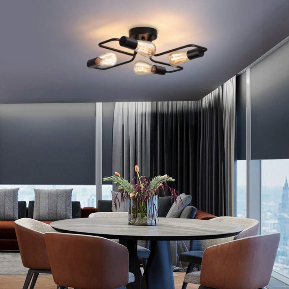 Vintage 4-Light Black Rustic Semi-Flush Ceiling Chandelier