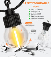 30M/100FT Outdoor Festoon Lights with Timer & Shatterproof G40 Bulbs