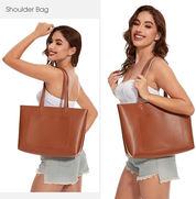 Large Leather Tote Bag for Women – Work & School Handbag with Zipper & Pockets