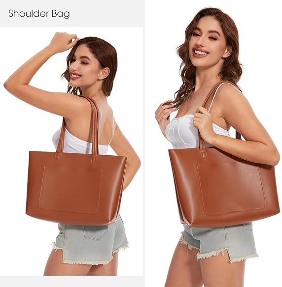 Large Leather Tote Bag for Women – Work & School Handbag with Zipper & Pockets