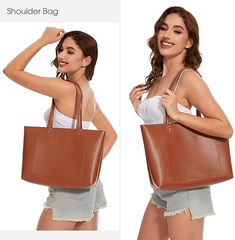 Large Leather Tote Bag for Women – Work & School Handbag with Zipper & Pockets