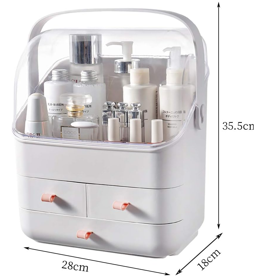 Portable Makeup Organizer Box, Transparent Cosmetic Storage Case for Vanity Table