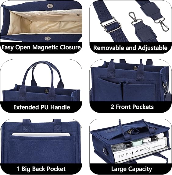 Large Canvas Tote Bag for Women – Work Shoulder Handbag with Compartments