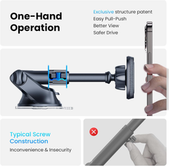 Magnetic Car Phone Mount – Universal Dashboard & Windscreen Holder with 6 Strong Magnets and Telescopic Arm