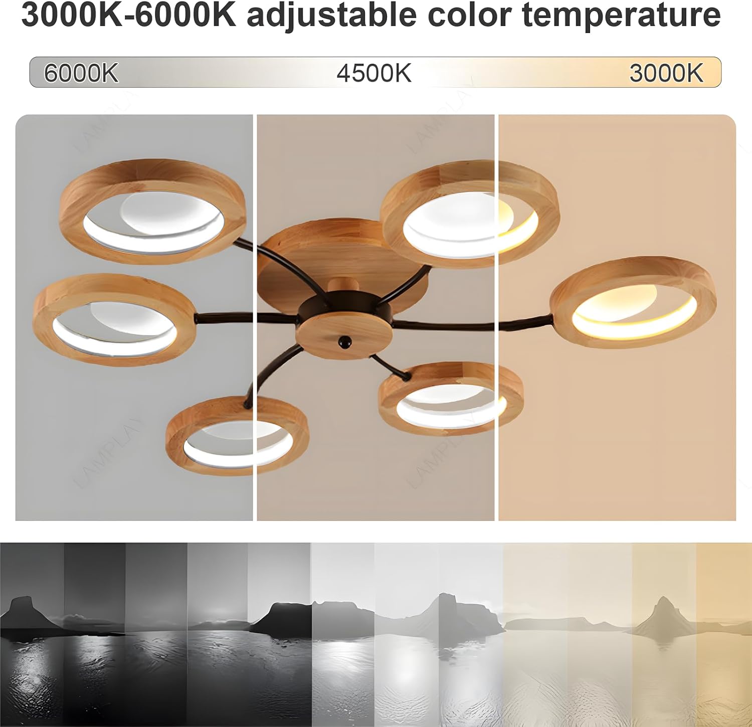 94cm LED Wooden Ceiling Light – Dimmable with Remote, Flower Design