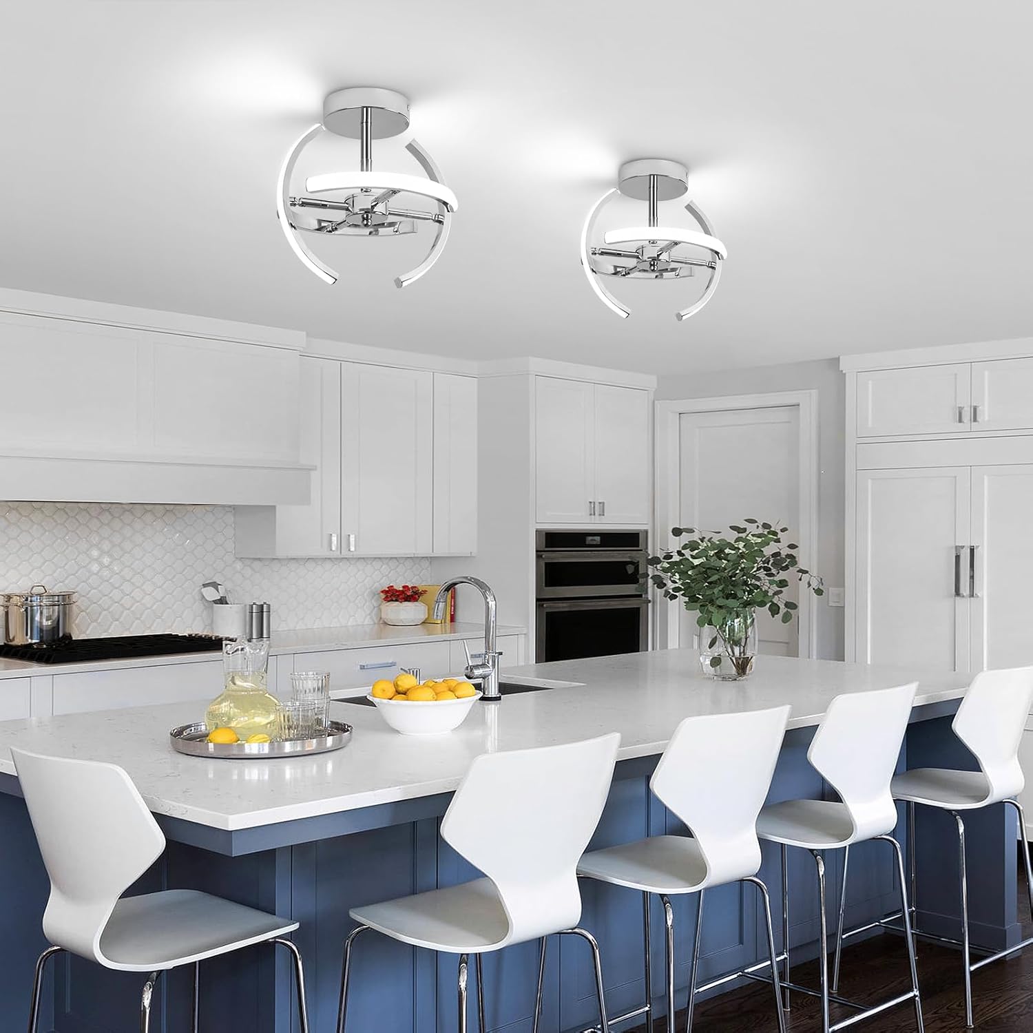 Curved LED Ceiling Light – 22W Cool White, Silver