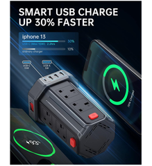 8-Way Tower Extension Lead with 4 USB Ports, 13A 3250W Power Strip, 2M Cable